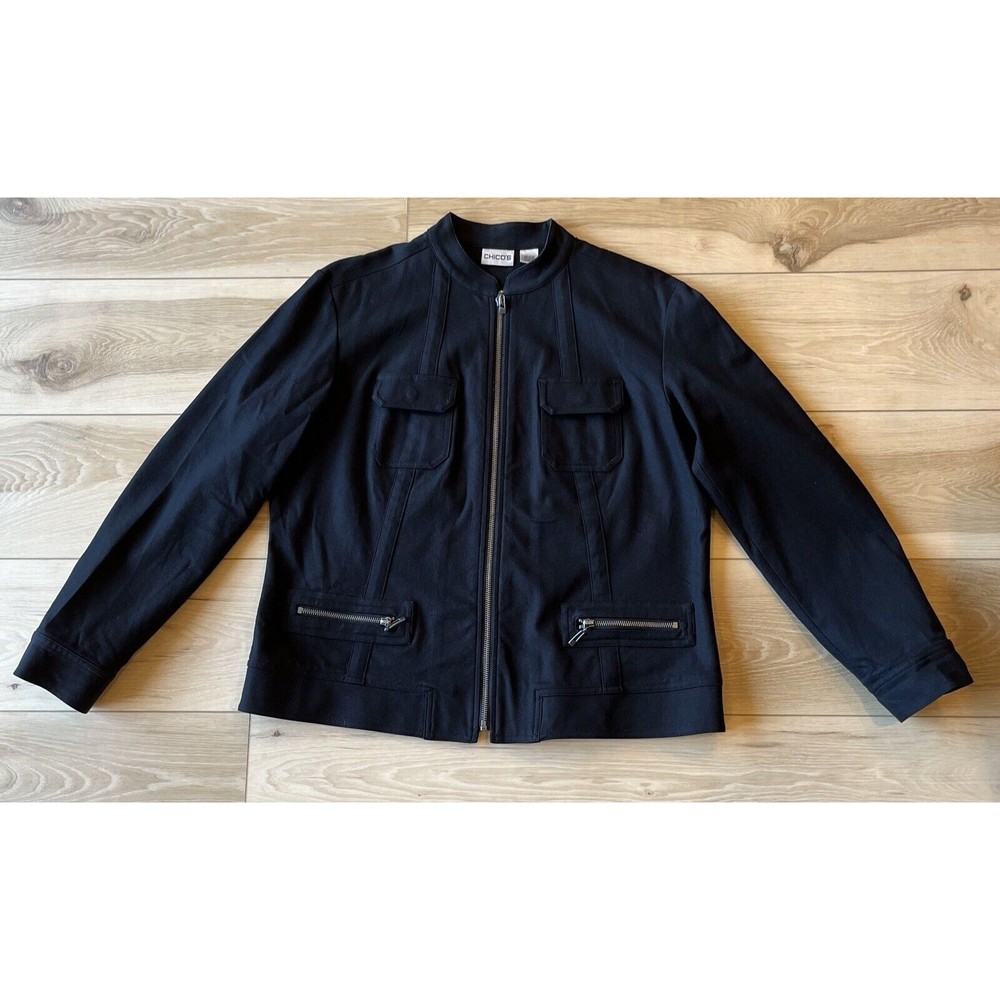 Chico's Black Twill Blazer with Zipper Details